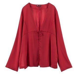ZARA Elegant Red Button-Down Blouse SATIN EFFECT PAJAMA SHIRT